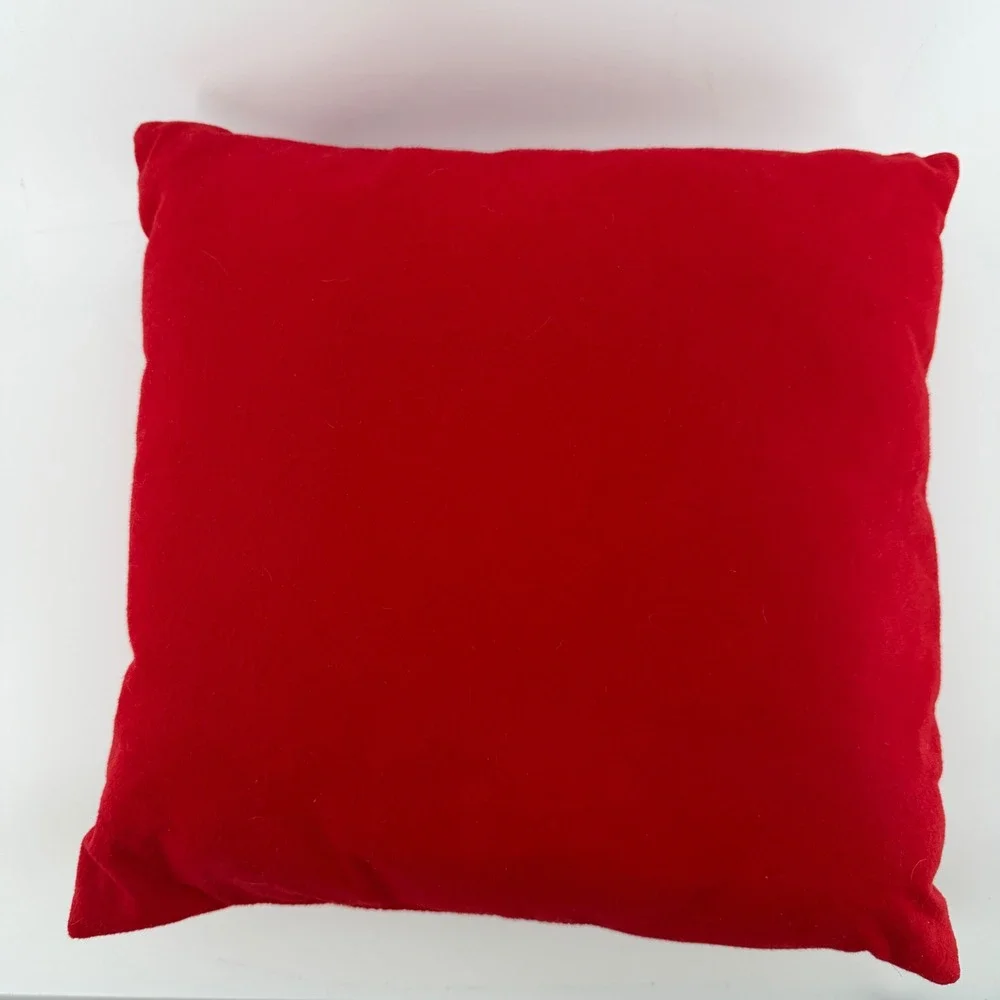 Vintage Christmas Cross Stitch Throw Pillow Red Velvet Holiday Decor 12x12